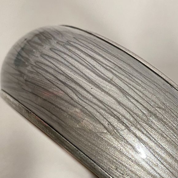 Chunky Bangle Bracelet Heather Gray Pattern Silver Tone Trim - Picture 5 of 8